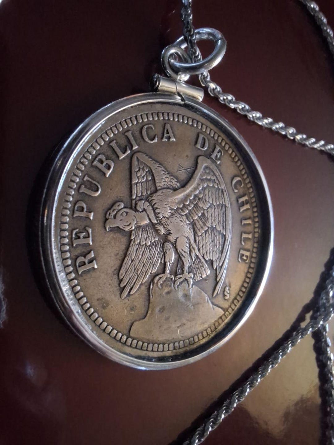 1933 Chilean Condor Over the Andes Mountain Genuine Coin Pendant on a ...