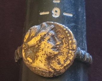 Authentic Ancient Greek coin ring, Larissa of Thessaly, Size 10 with COA  Genuine 16mm Greek Coin Top