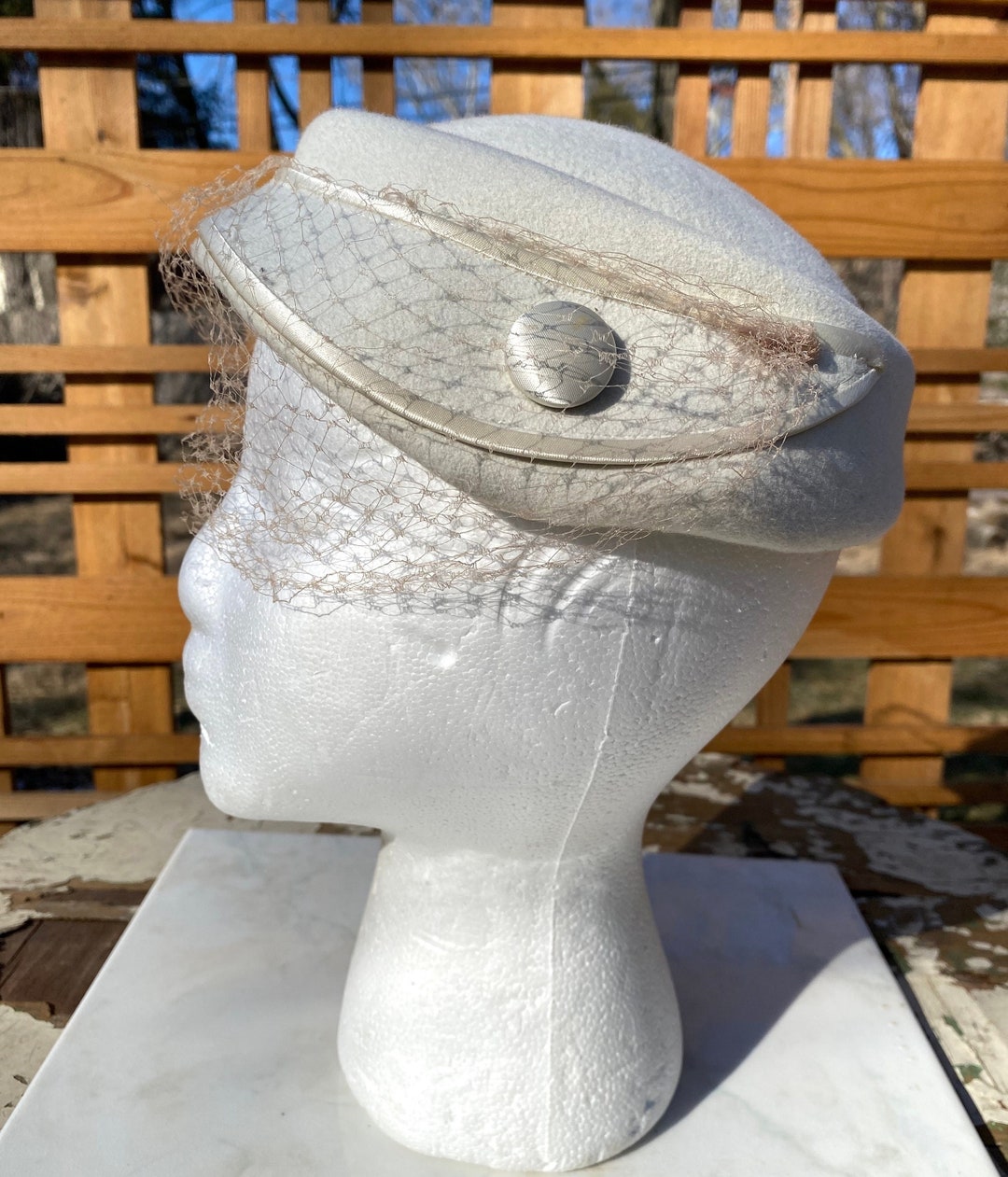 Vintage 1940s1950s Cream Wool Felt Hat With Veil Etsy