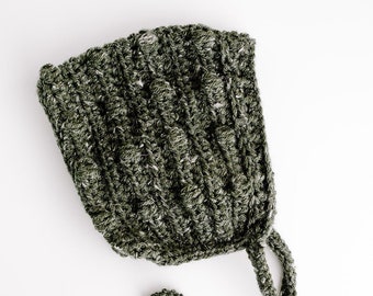 Forest Green Pixie Bonnet - Bubble Bonnet - Pixie Hat - Baby Knit Hat - Knit Hat