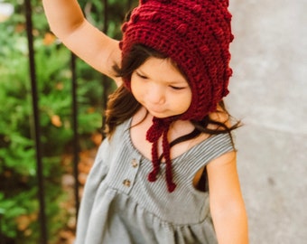 Deep Maroon Pixie Bonnet | Handmade Baby Hat