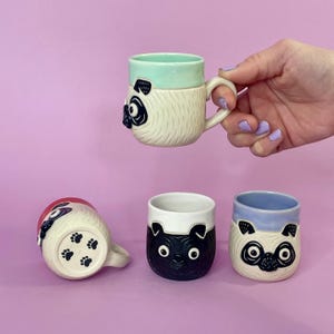 Made to order | Tiny Pug Espresso Mug | 3-4 oz | Handmade Ceramics | Tea Party Animal Mugs | Dog Cup w/ Handle | Pet Pottery