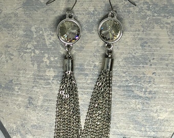 Swarovski Silver Sparkle Drop Tassel Earrings