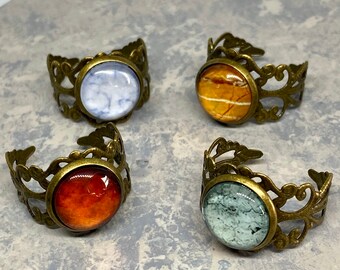 Texture Collection of Glass Cabochon and Bronze Filigree Adjustable Statement Ring