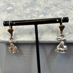 Easter Bunny Rabbit and Egg Puffy Charm Mixed Metal Dangle Drop Earrings