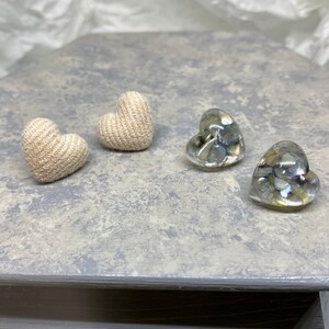 Trendy and Bold Textured Button Puff Heart and Abalone Shell Heart Stud Earrings
