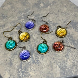 Dragon Scale Glass Cabochon Dangle Drop Earrings