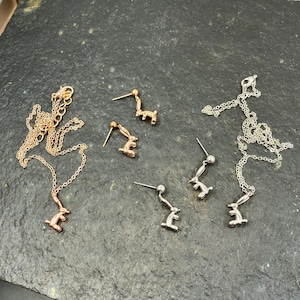 3D Rose Gold Pink and Silver Rabbit Bunny Balloon Animal Charm Drop Earrings