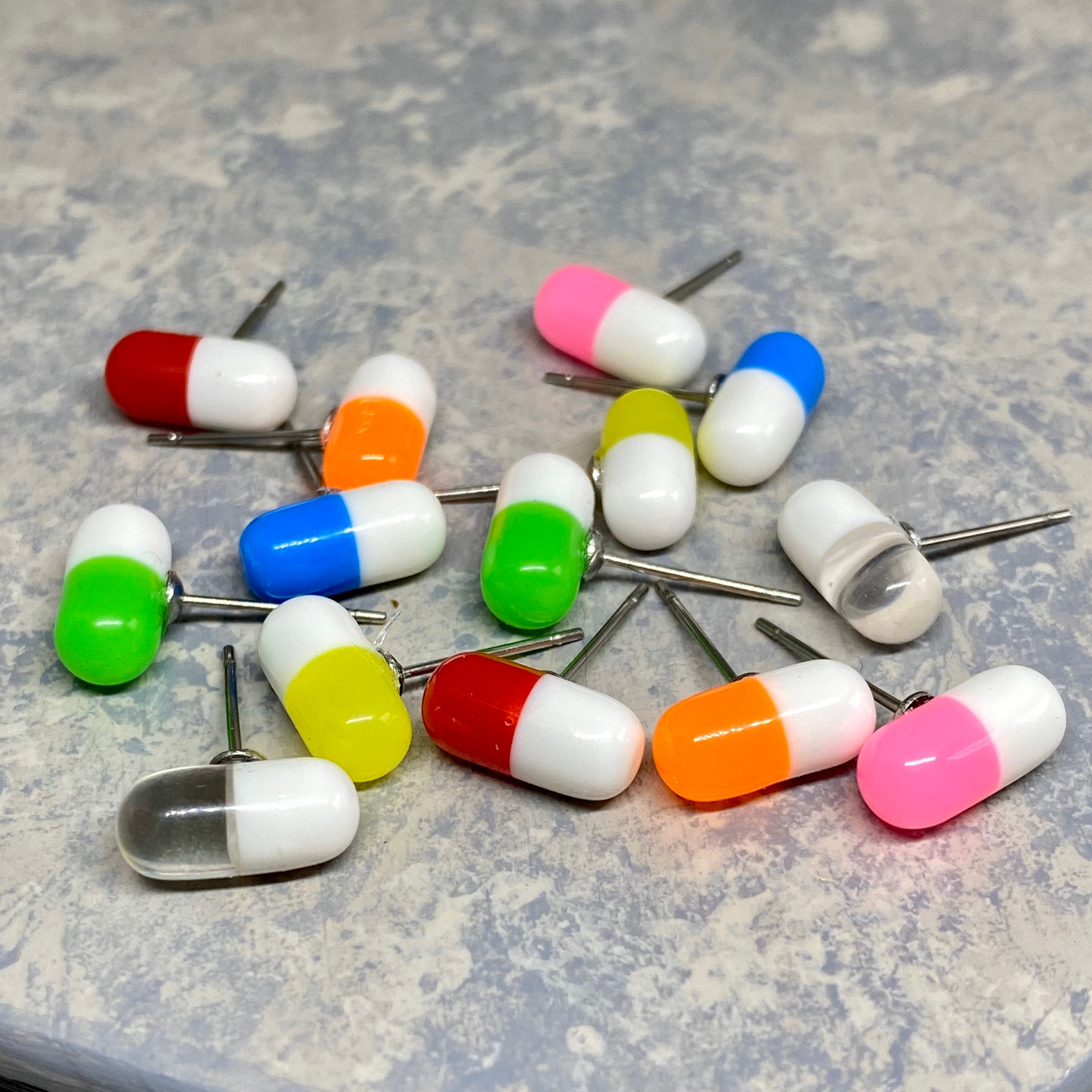 Xanax Pill Earrings 3D Printed Faux Medicine Studs 