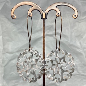 Copper and Neutral Gray White Acrylic Resin Medallion Dangle Drop Earrings