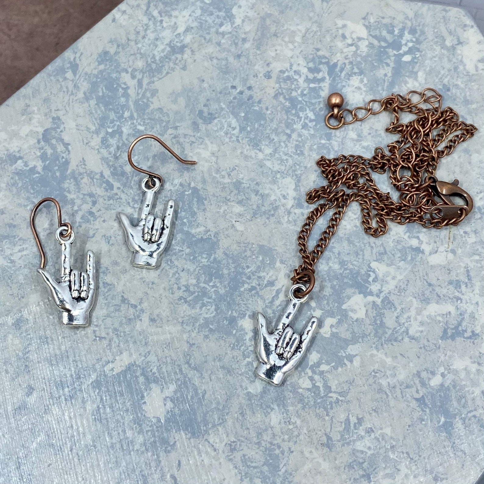 Mixed Metal Antiqued Copper and Silver ASL Sign Language I Etsy