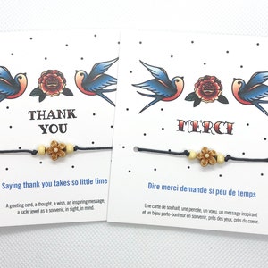 Carte bijoux souhait et inspiration, bracelet cadeau Merci Thank you