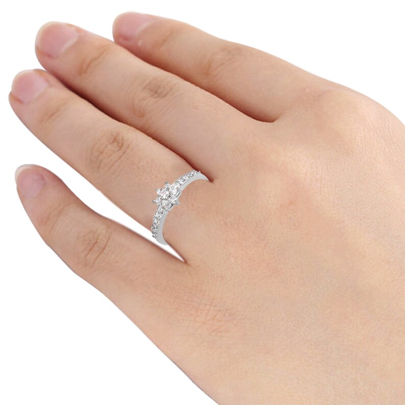 Halo Flower Ring Cubic Zirconia Engagement Ring Nature Inspired Ring Flower Engagement Ring