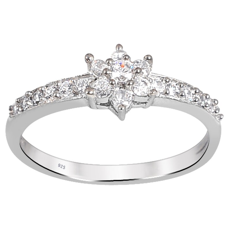 Halo Flower Ring Cubic Zirconia Engagement Ring Nature Inspired Ring Flower Engagement Ring