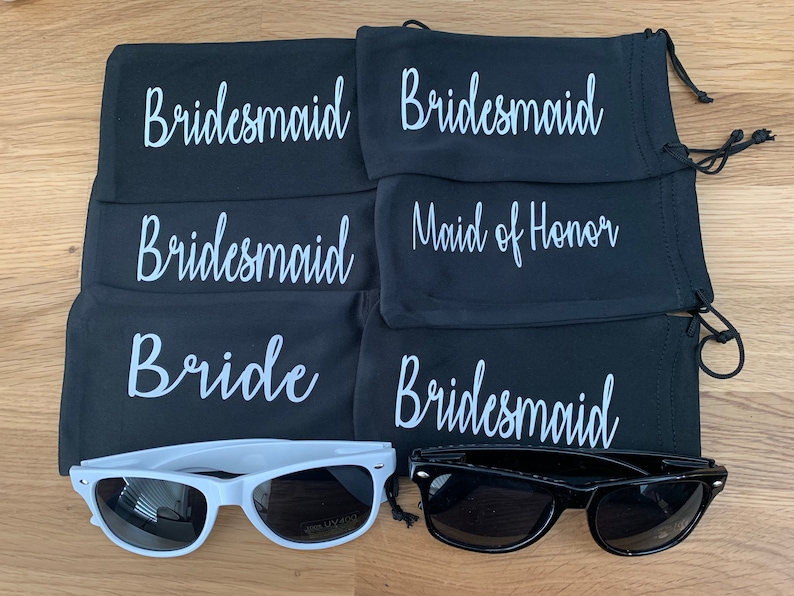 Bride Personalized Wedding Sun Glass Drawstring Pouch Groomsmen Groom Maid of Honor Custom Sunglass Soft case