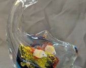 Vintage Murano Style Glass Art Whale Shape Aquarium Paperweight