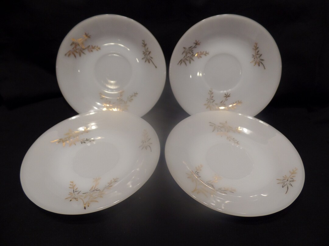 Set of 4 Federal Glass Milk Glass Saucers in the Golden Glory Etsy