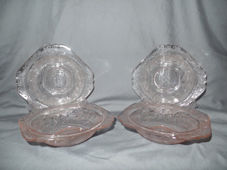 Set of 4 Indiana Glass Pink Depression Glass SoupSaladCereal Bowls in the New Madrid Pattern