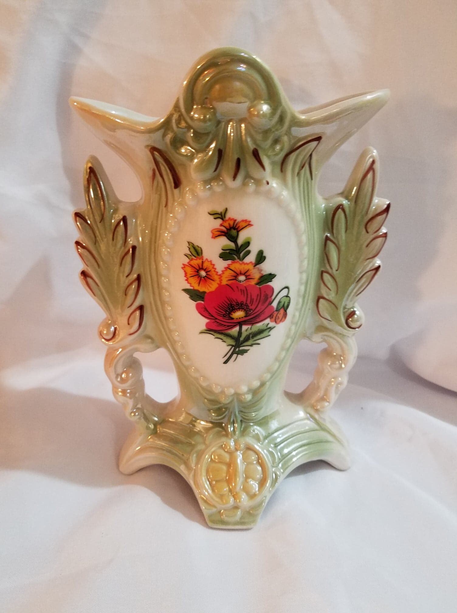 Vintage Made in Brazil Floral Vase Lusterware 1749 Etsy