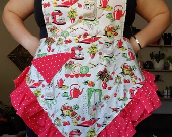 Handmade Vintage Style Kitchen Apron Red All Size
