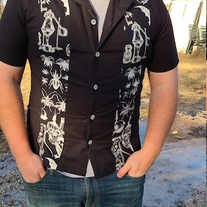 Vintage Inspired Mens Shirt Alchemy and Insect on Black