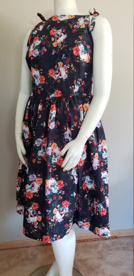 Buy Skull and Floral Tie Strap Dress Fit and Flare With Pockets 20