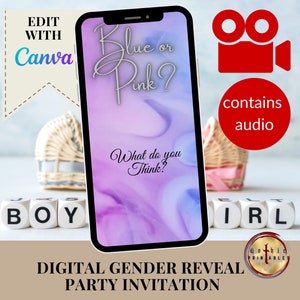 Editable Digital Gender Reveal Party Invitation, Animated Video Baby Gender Reveal Party Invitation, Baby Gender Reveal Invitation