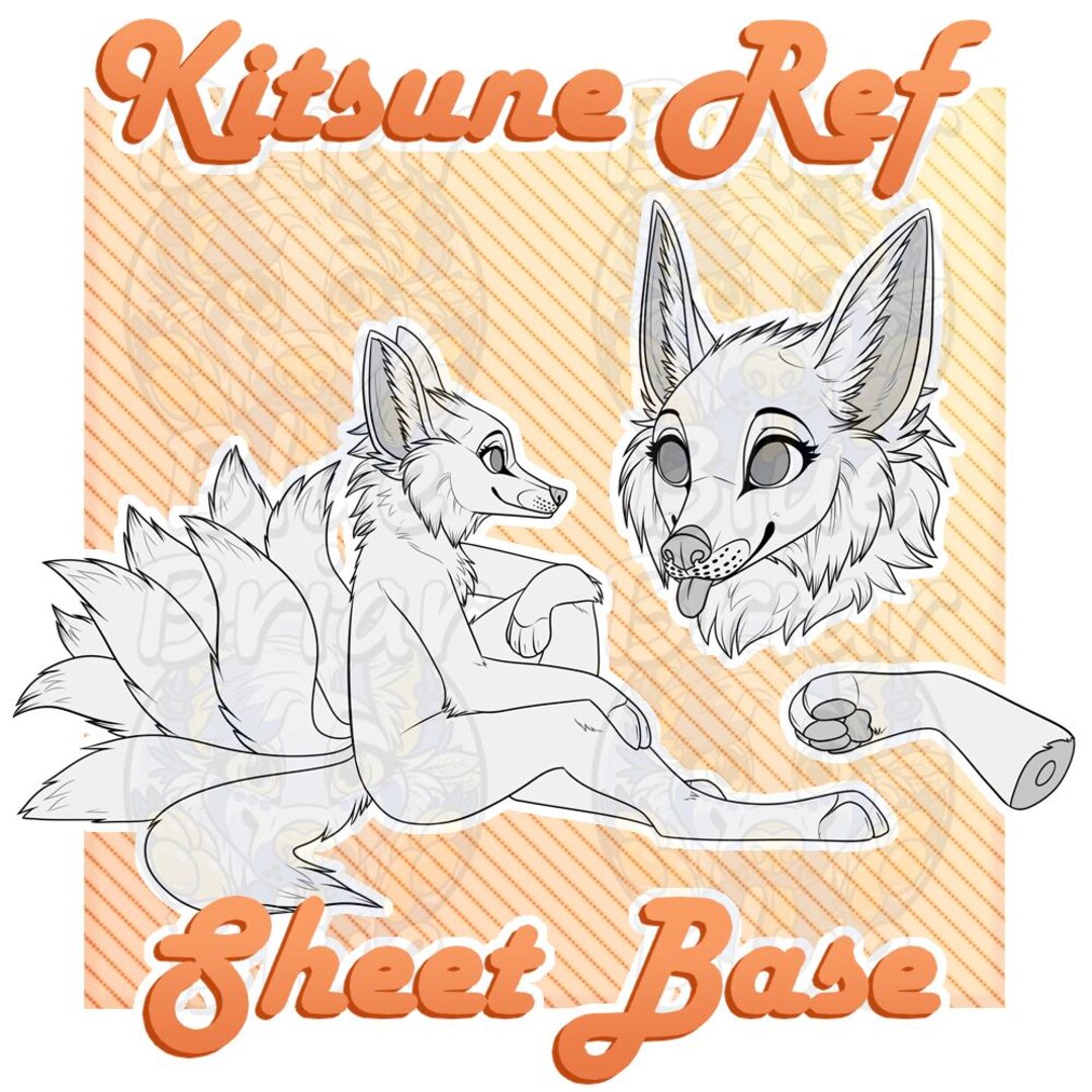 Kitsune Nine-tailed Fox Furry/anthro Reference Sheet Base Lineart, PSD ...