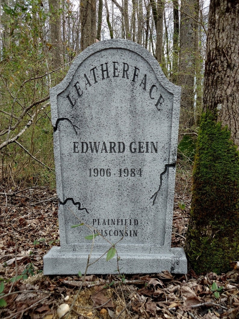 LEATHERFACE Tombstone Ed Gein Texas Chainsaw Massacre Halloween Prop Graveyard Cemetery Headstone FREE SHIP