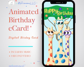 Birthday Card For Kid, Googly-Eyed Giraffe Animated Birthday eCard, Digital Birthday Card & Birthday Song, DIY Social Media Message App Gift
