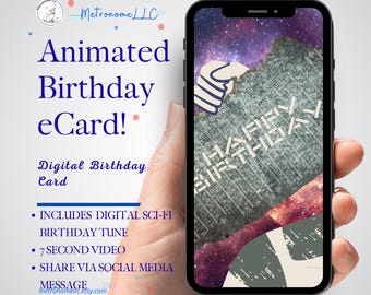 Musical Animated Birthday Card, Digital Download Space e-Card, Happy Birthday Tune, Last Minute Gift, eCard Birthday Card 4 Social Media Msg