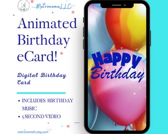 Musical Animated Birthday Card, Instant Download Digital Birthday eCard, Happy Birthday Tune, Last Minute Gift, eCard Birthday Card