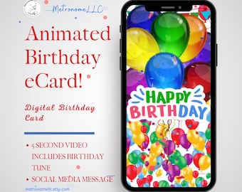 Musical Animated Birthday Card, Instant Download Balloon Digital e-Card, Happy Birthday Tune, Last Minute DIY Gift, eCard Birthday Card