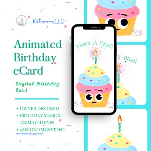 Musical Cupcake Wish Animated Birthday Card, Instant Download Digital Birthday eCard, Happy Birthday Song, Last Minute Gift, Text App