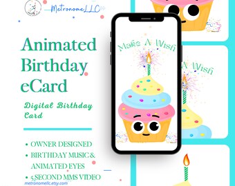 Musical Cupcake Wish Animated Birthday Card, Instant Download Digital Birthday eCard, Happy Birthday Song, Last Minute Gift, Text App