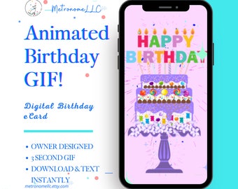 Happy Birthday Card GIF, Instant Download for Quick Texting, Digital Birthday eCard