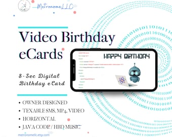 Musical Animated Birthday Card, STEM Robotics & Techie Happy Birthday Song, Instant Download eCard Gift, DIY Last Minute Textable e-Card