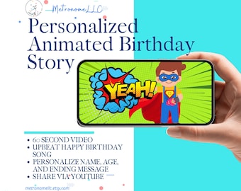 Personalized Story Books for Children: Digital Musical Animated Birthday Card  with Name Age Custom Message, Kids Unique Gift, 4K MP4 Video