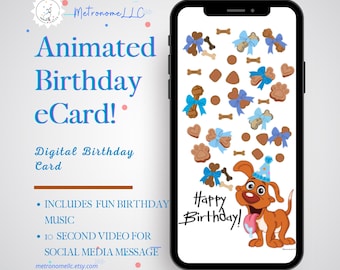 Digital Happy Birthday Card, Animated Musical Dog Treat Gift eCard, Last Minute Instant Download, Funny Birthday Card Social Media Message