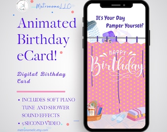 Gift For Women Birthday, Happy Birthday Card For Her, Animated Birthday e-Card, Soft Tune & Sound Effect, DIY Text Message, Instant Download
