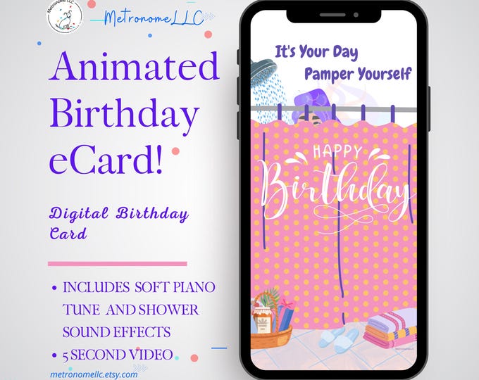 Featured listing image: Gift For Women Birthday, Happy Birthday Card For Her, Animated Birthday e-Card, Soft Tune & Sound Effect, DIY Text Message, Instant Download