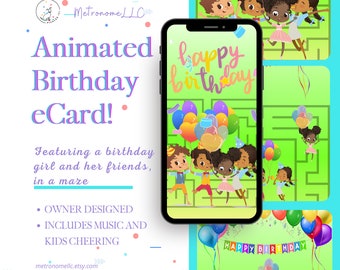 Musical Animated Birthday Card, Kid Balloon Maze, Festive Music & Children Cheering, Happy Birthday eCard, Digital 4K Social Media Video