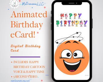 Musical Animated Birthday Card, Kid Digital Mobile Happy Birthday eCard, Tween Instant Download Last Minute Gift For DIY Text Message