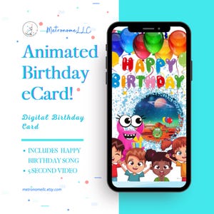 Musical Animated Birthday Card, Kid Happy Birthday eCard, Last Minute Instant Download Digital eCard Gift, DIY Alien Social Media Message