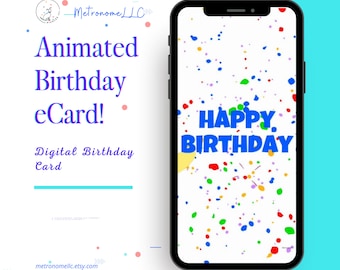 Musical Animated Birthday Card, Last Minute Cards, Virtual DIY Instant Download Gift, Digital Happy Birthday eCard, Social Media Message App