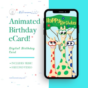Kids Googly-Eyed Giraffe Animated Birthday eCard, Digital Birthday Card For Kids With Birthday Song, Share In A Social Media or DIY Text App