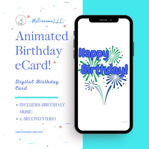 Happy Birthday Card, Animated Musical Digital Mobile eCard With Fun Music, Instant Download Last Minute Gift For Social Media Or Message App