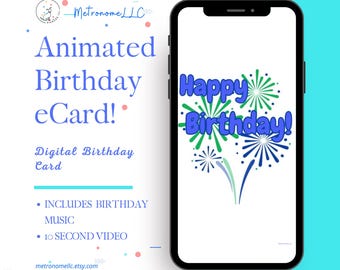 Happy Birthday Card, Animated Musical Digital Mobile eCard With Fun Music, Instant Download Last Minute Gift For Social Media Or Message App