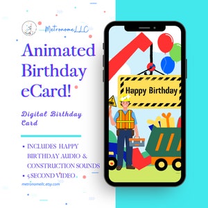 Animated Birthday Card For Boys, Musical Digital Mobile BDay eCard, Instant Download Musical Birthday Card Kids Last Minute Gift For Texting