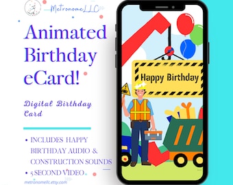 Animated Birthday Card For Boys, Musical Digital Mobile BDay eCard, Instant Download Musical Birthday Card Kids Last Minute Gift For Texting